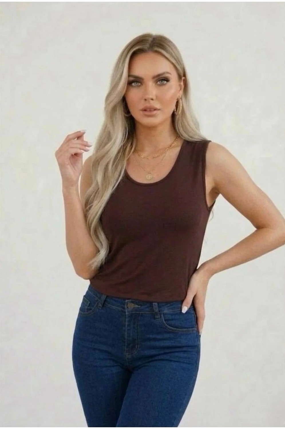 Hashtag Kadın Prenses Yaka Sıfır Kol Body Günlük Viskon Kumaş görsel 5