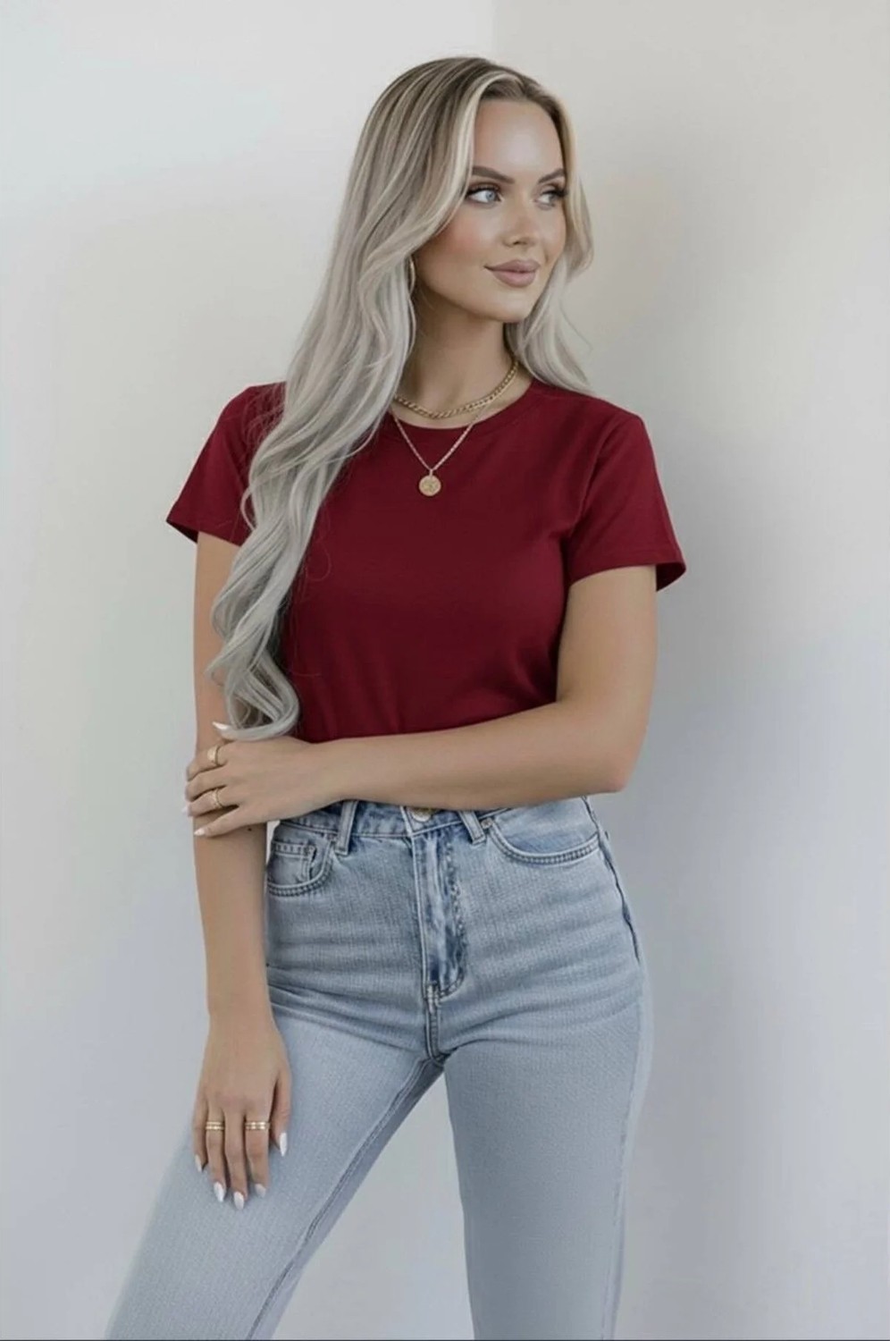 Hashtag Kadın Bisiklet Yaka Kısa Kollu Body Basic Tişört Viskon Kumaş