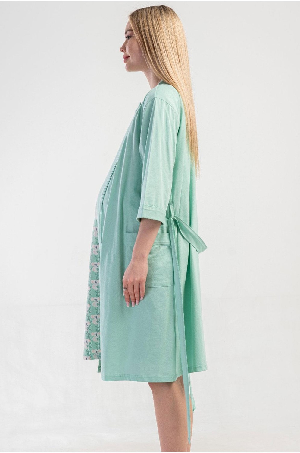 Vienetta Kadın Hamile Lohusa Gecelik Sabahlık Takım Baby Pink Sabahlık Takım C0T1N1014 görsel 4