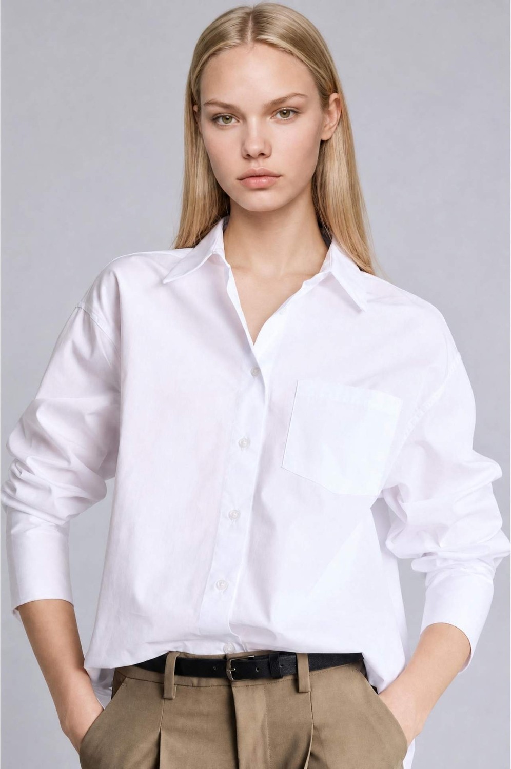 DeFacto %100 Pamuk Oversize Poplin Uzun Kollu Beyaz Gömlek T8735AZ26AU