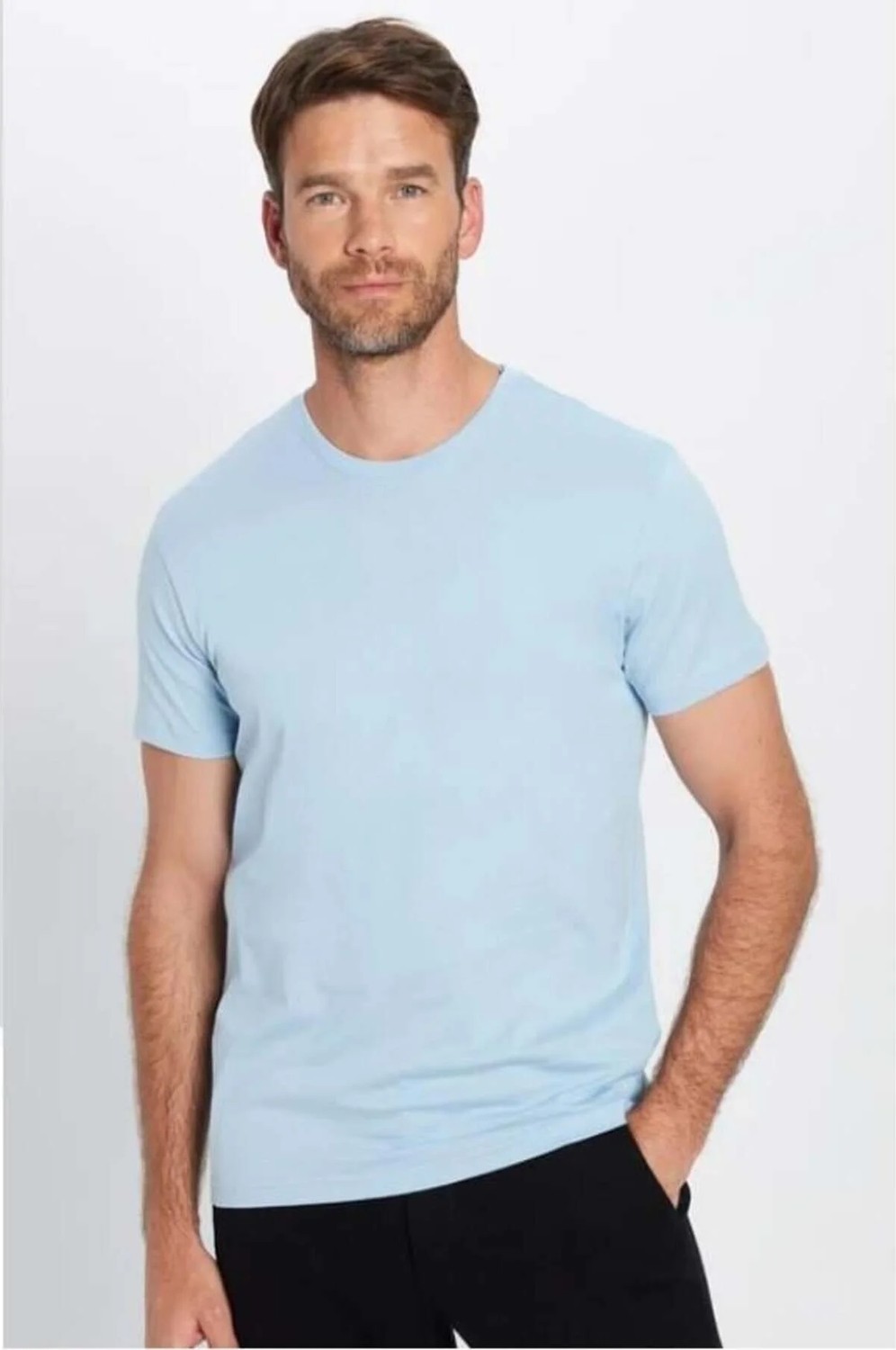 Tudors Unisex 5'li Paket Siyah-Taş-Mavi-Açık Mavi-Beyaz Slim Fit Dar Kesim %100 Pamuk Bisiklet Yaka Tişört görsel 4