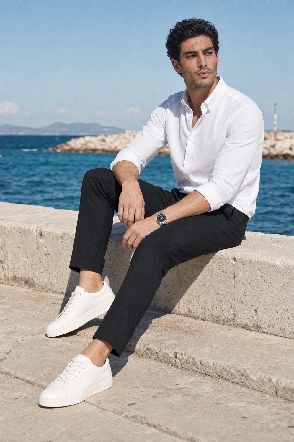Modamesto Erkek Siyah Slim Fit Dar Kesim Likralı Yan Cep Bilek Boy Düz Kumaş Pantolon görsel 4