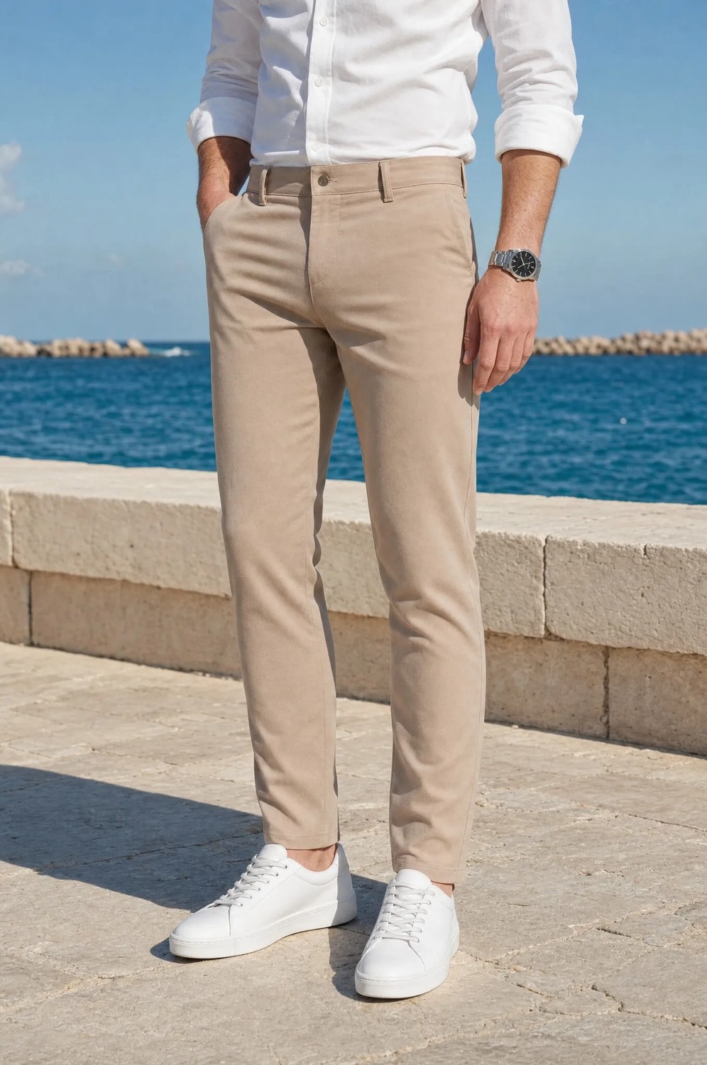 Modamesto Erkek Siyah Slim Fit Dar Kesim Likralı Yan Cep Bilek Boy Düz Kumaş Pantolon