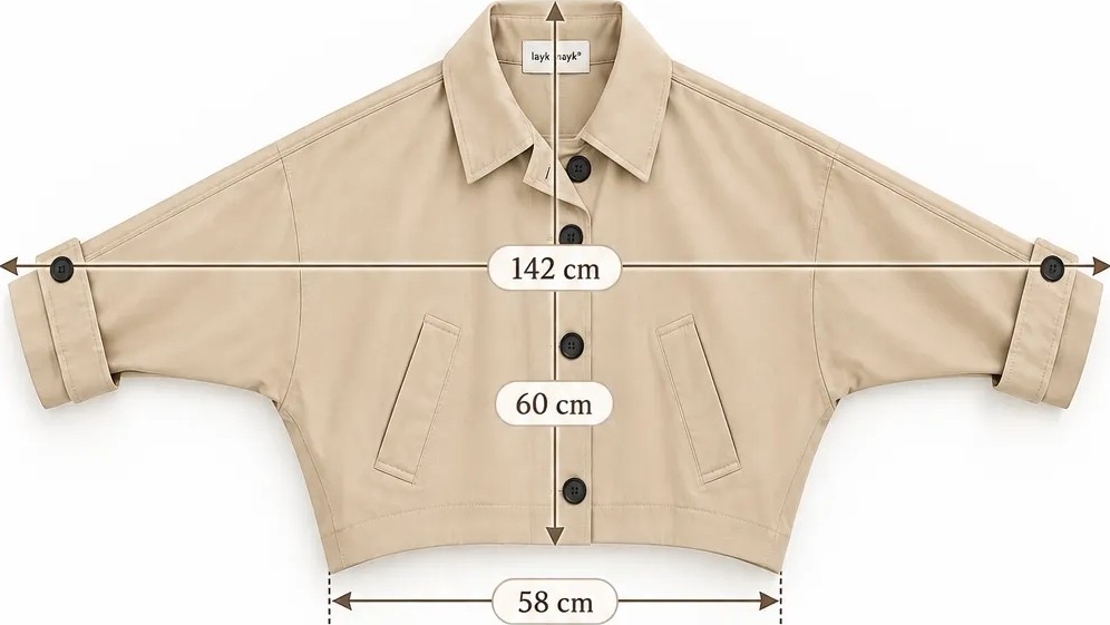 Layk Mayk Laykmayk Kadın Oversize Siayh Kısa Trençkot Ceket görsel 5