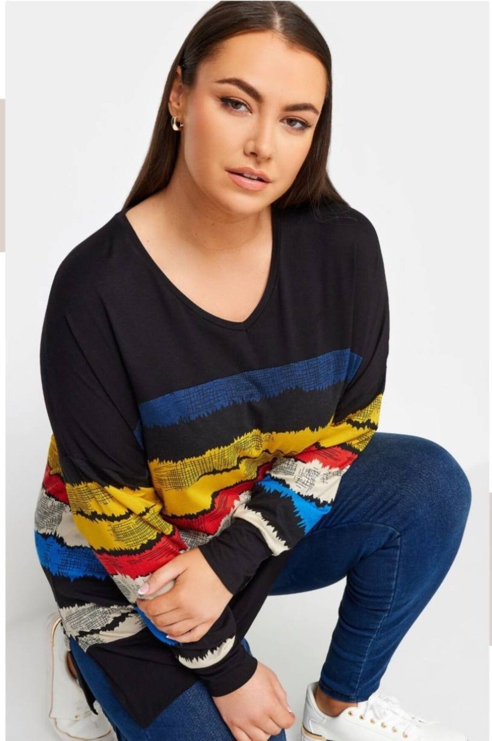 Sevda Kılınç Büyük Beden Dokuma Viskon Renkli Penye Sweat görsel 3
