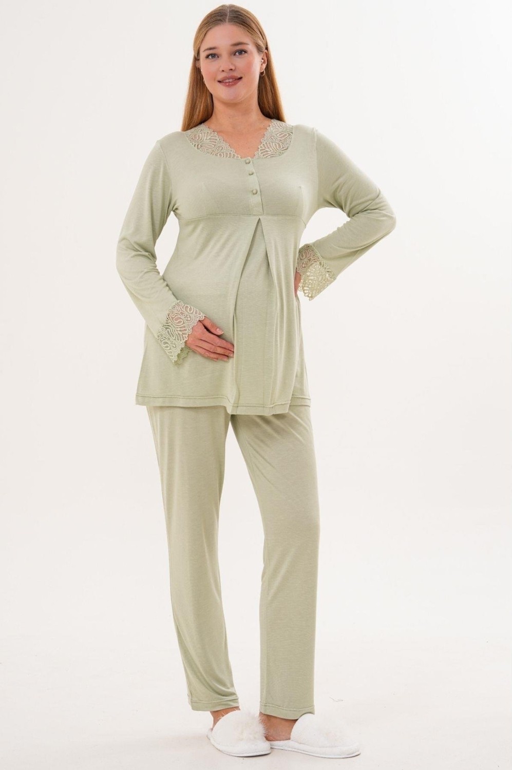Mecit Pijama Mecit 5808 Yeşil Hamile Lohusa Pijama Takımı görsel 2