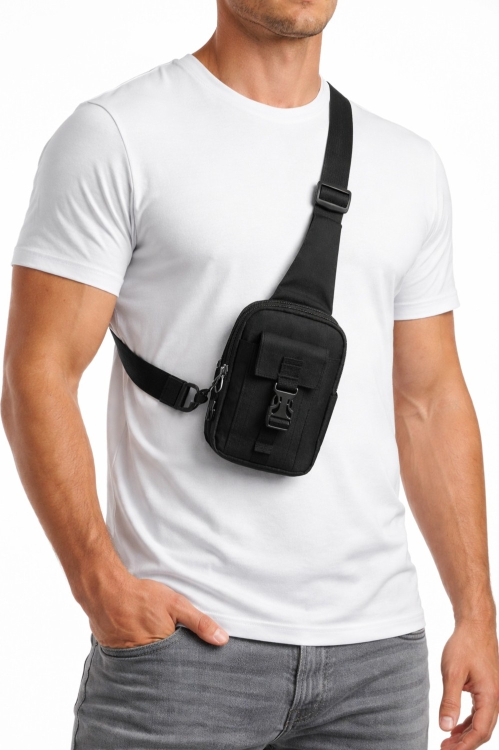 Av A Dos Siyah Unisex Telefon Bölmeli Naylon Taktik Çapraz Bel Çanta Suya Dayanıklı Astarlı görsel 3