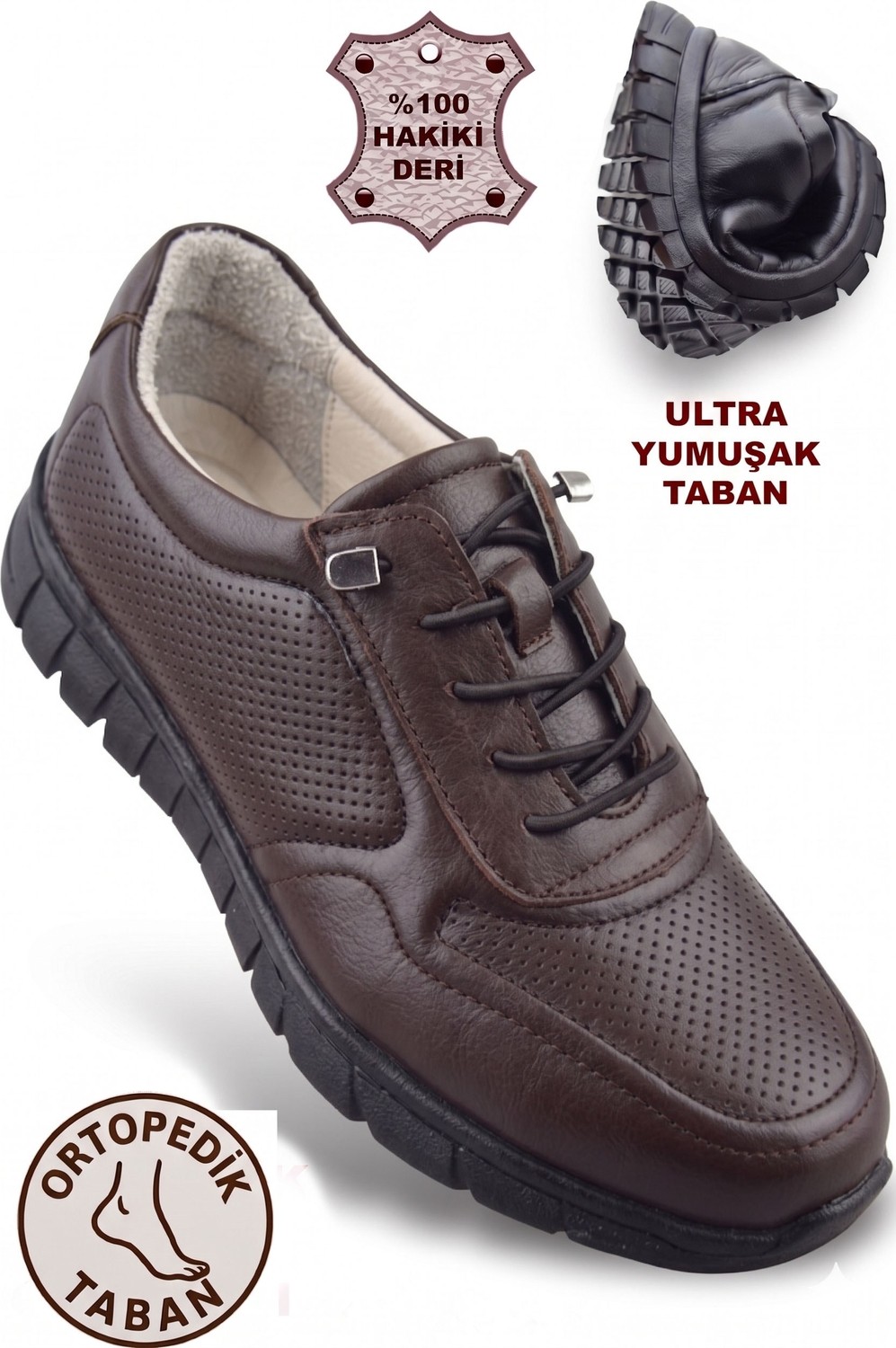 Albishoes Tam Ortopedik Hakiki Deri Kadın Anne Yumuşak Rahat Günlük Ayakkabı Konfor Kaymaz Taban görsel 3