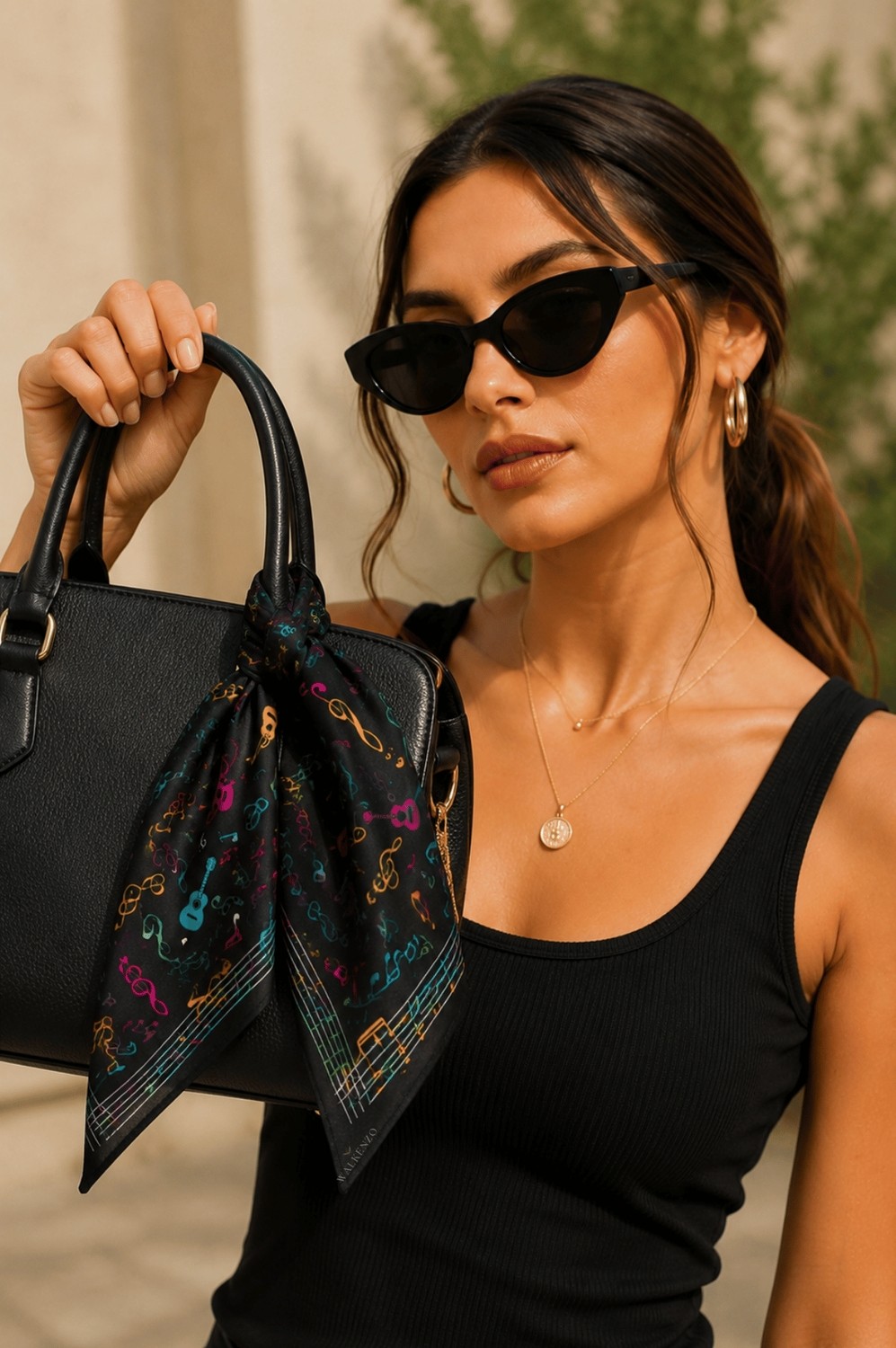 Walkenzo Nota ve Gitar Desenli %100 Pamuklu Çok Amaçlı Bandana Fular görsel 4