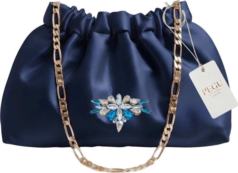 Pegu Lacivert Saten Royale Seri El Yapımı Özel Tasarım Büzgülü , Zincir Saplı Çanta , Abiye, Düğün , Nişan , Kutlama, Davet , Günlük .. 30