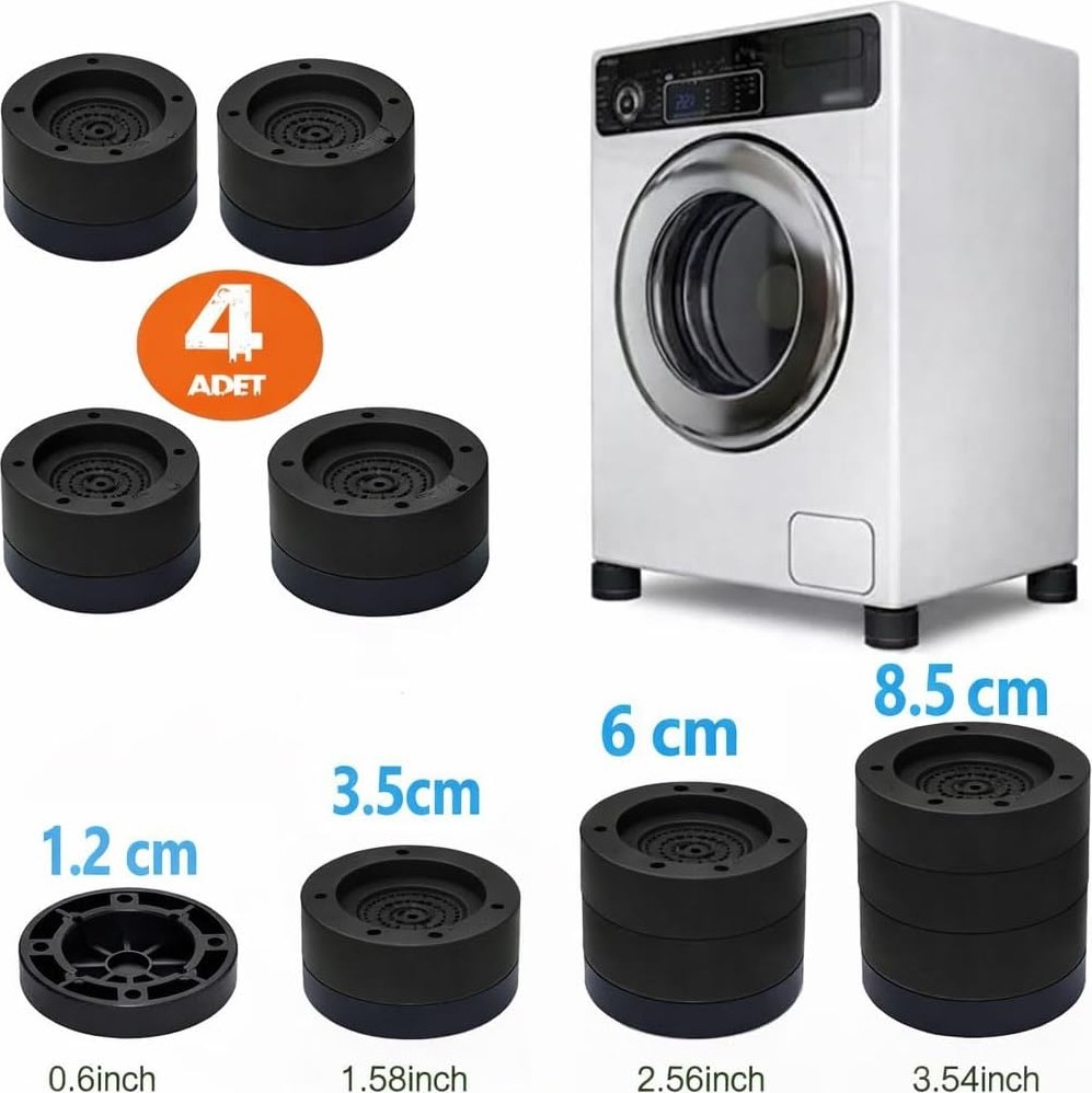 OEM Beyaz Eşya Ayağı Çamaşır Makinesi Mobilya Titreşim Önleyici Kaydırmaz Yükseltici 4 Lü Set Siyah (8.5 Cm) görsel 2