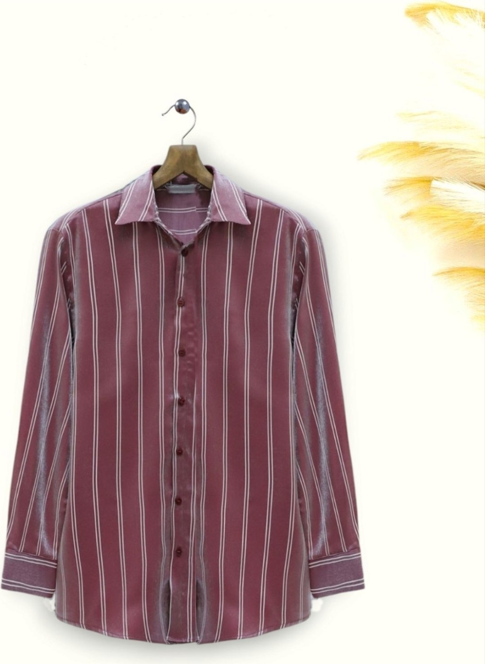 Moda Morfo Çizgili Janjanlı Gömlek -Bordo