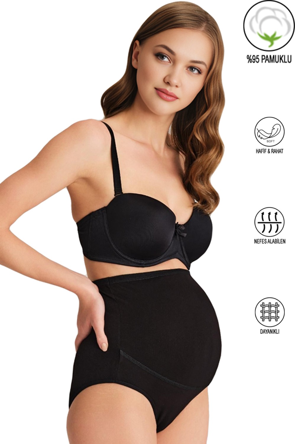 Özkan Underwear Özkan 23582 2'li Paket Kadın Siyah Ten Karışık Paket Pamuklu Likralı Süprem Hamile Lohusa Yüksek Bel Bato Külot görsel 5