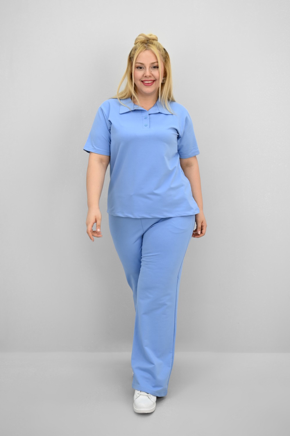 Koza Butik Kadın Büyük Beden Kısa Kollu Polo Yaka Eşofman Takımı 8188-25 görsel 3