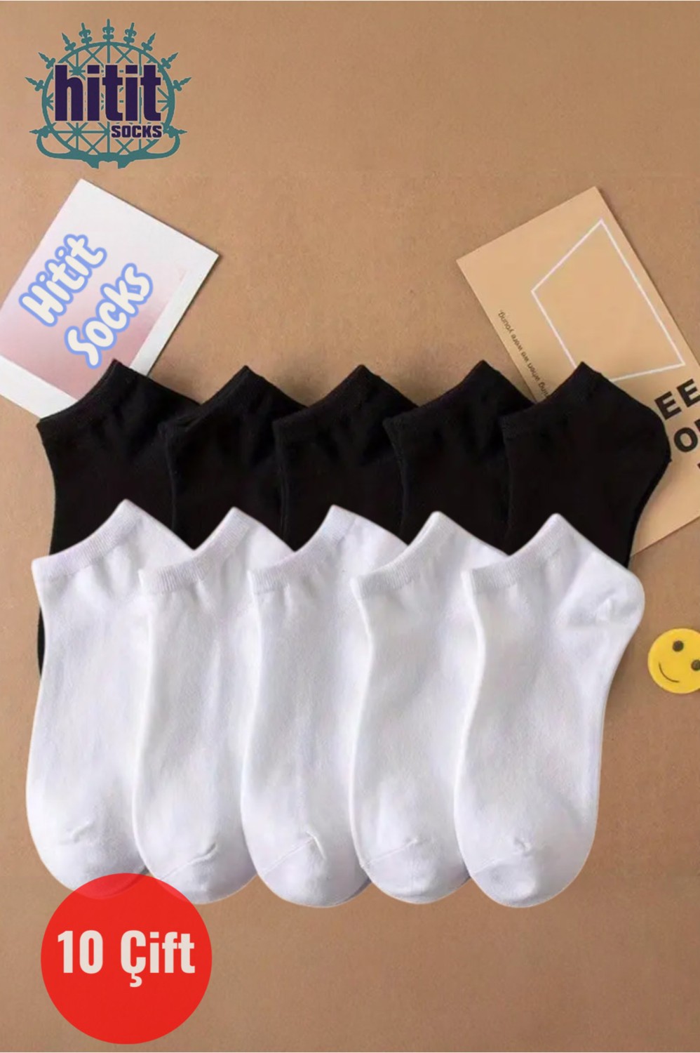 Hitit Socks Kadın 10 Çift Premium Kalite Yüksek Pamuklu Nefes Alan Patik Çorap Siyah-Beyaz