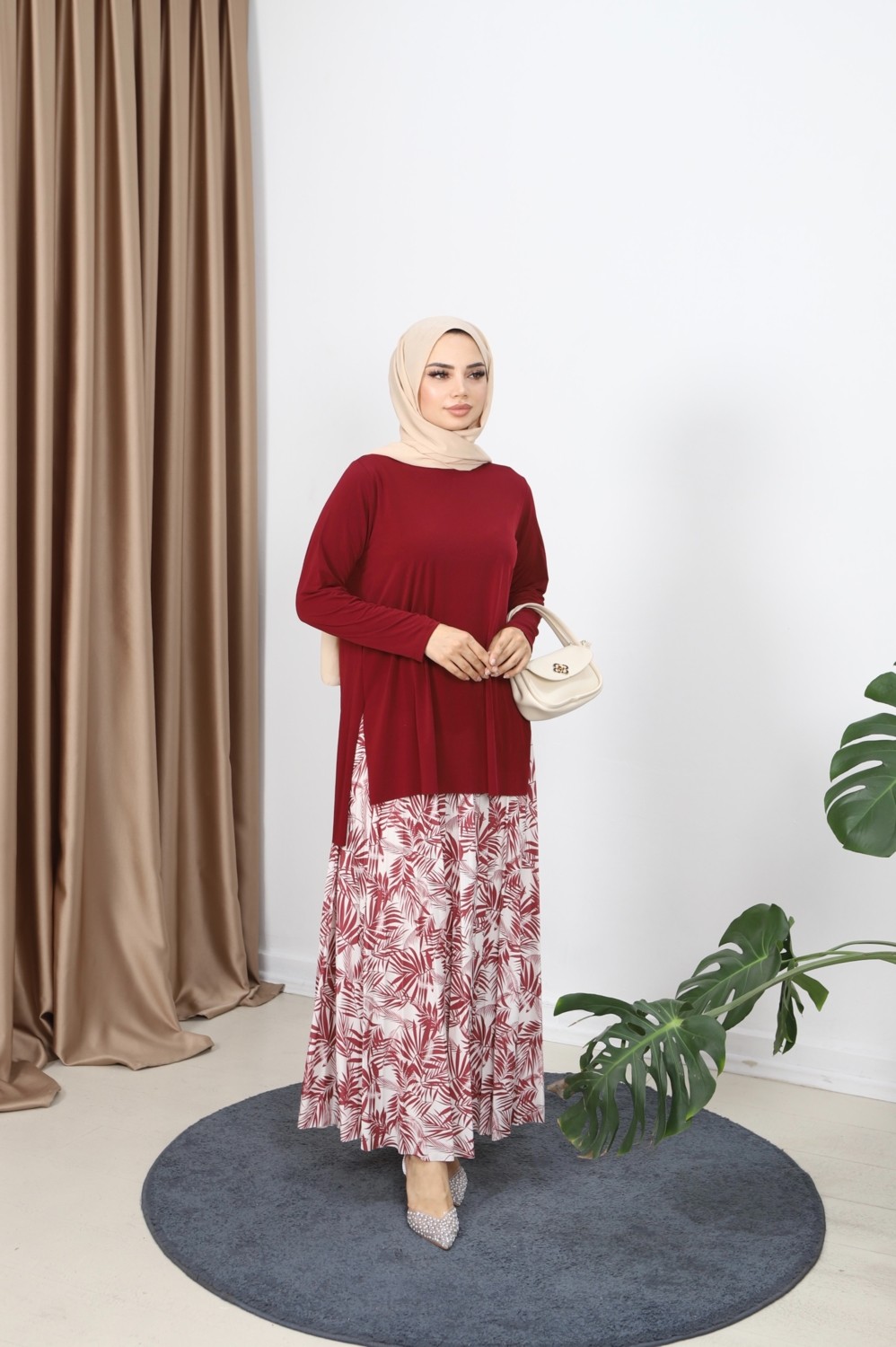 Nisum Moda Palmiye Desen Sandy Etekli Takım görsel 8