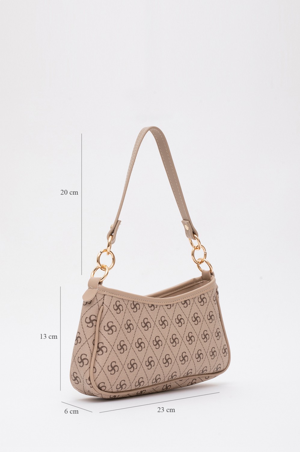 SHAKA Monogram Baskılı Vizon SHK113 Suni Deri Astarlı Fermuarlı Ayarlanabilir Askılı El, Kol ve Omuz Çantası görsel 2