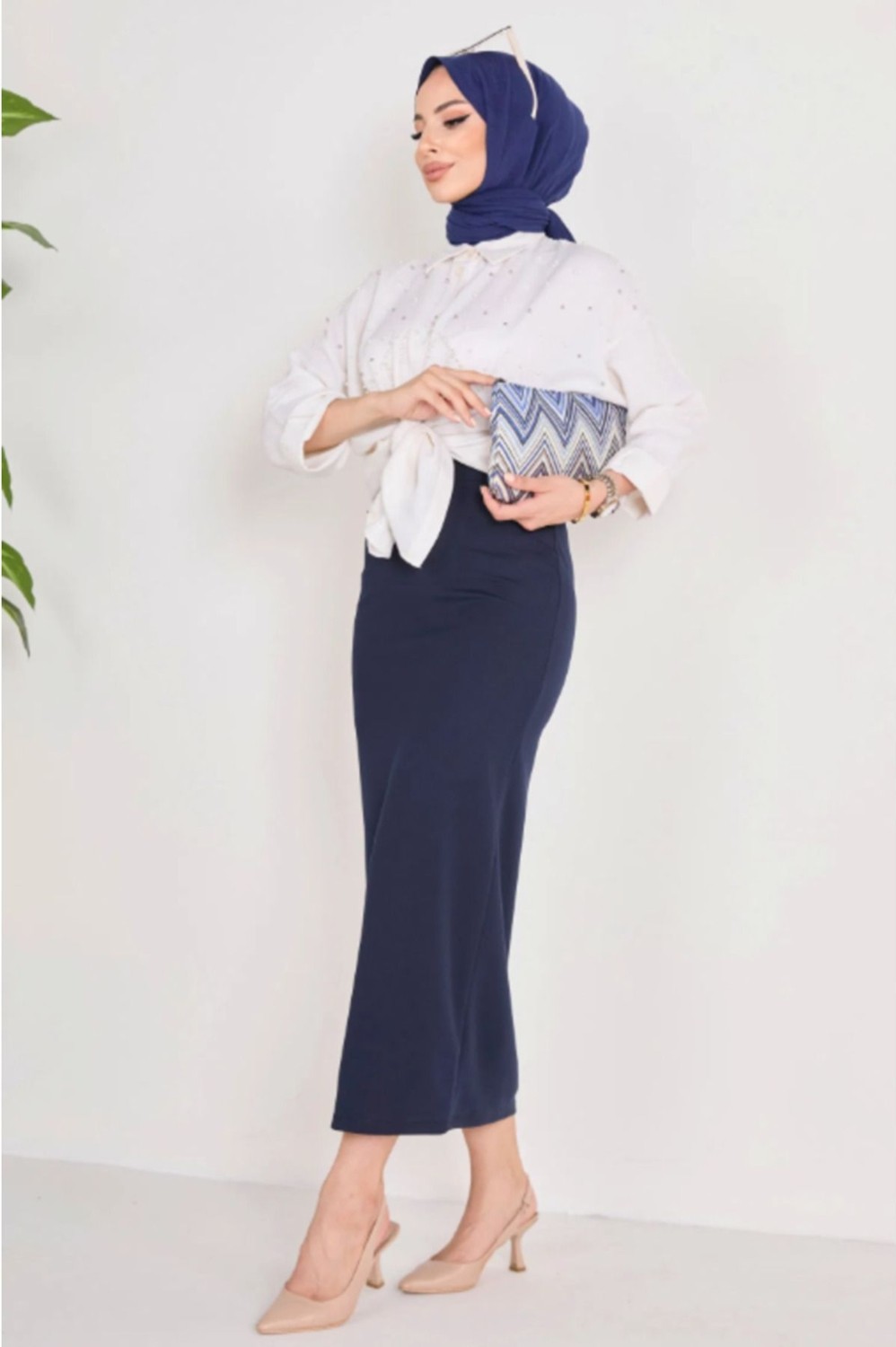 Eceylül Moda Düz Uzun Siyah Kalem Etek görsel 4