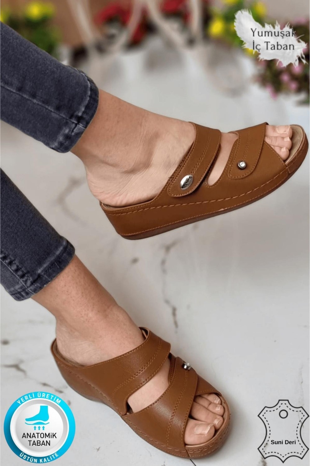Neon Shoes Depi Kadın Ortopedik Yumuşak Taban Günlük Terlik Şık Taşlı Misafir Genç Anne Dışarı & Ev Terliği