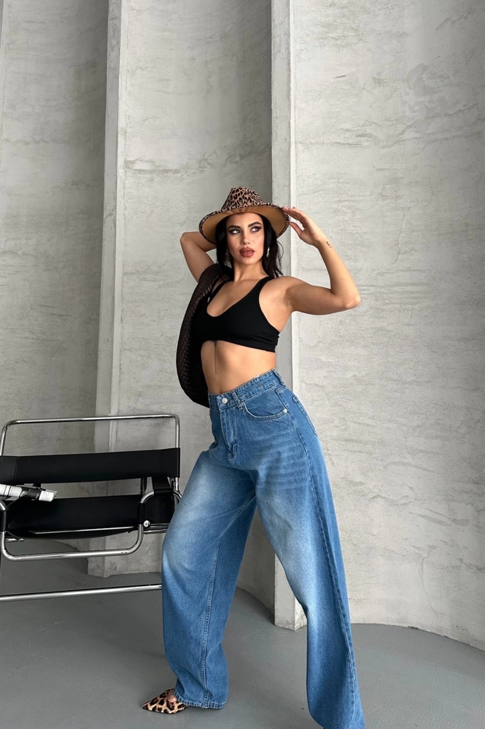 Baggy Süper Taş Bıyık Yıkama Mavi Jeans Pantolon D2007 görsel 3