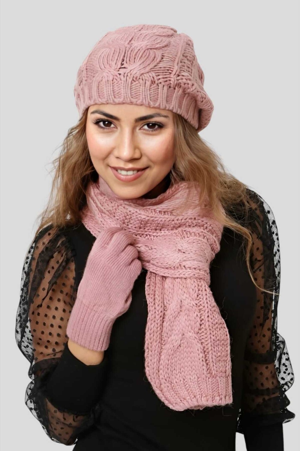 Tezzgelsin Kadın Örgü Triko Atkı Eldiven Bere Takımı 3'lü Set görsel 4