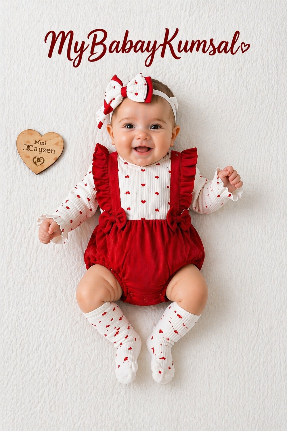 Çayzen Kız Bebek Kalpli Romper ( Bandana Çorap ) Aksesuarlı 2068