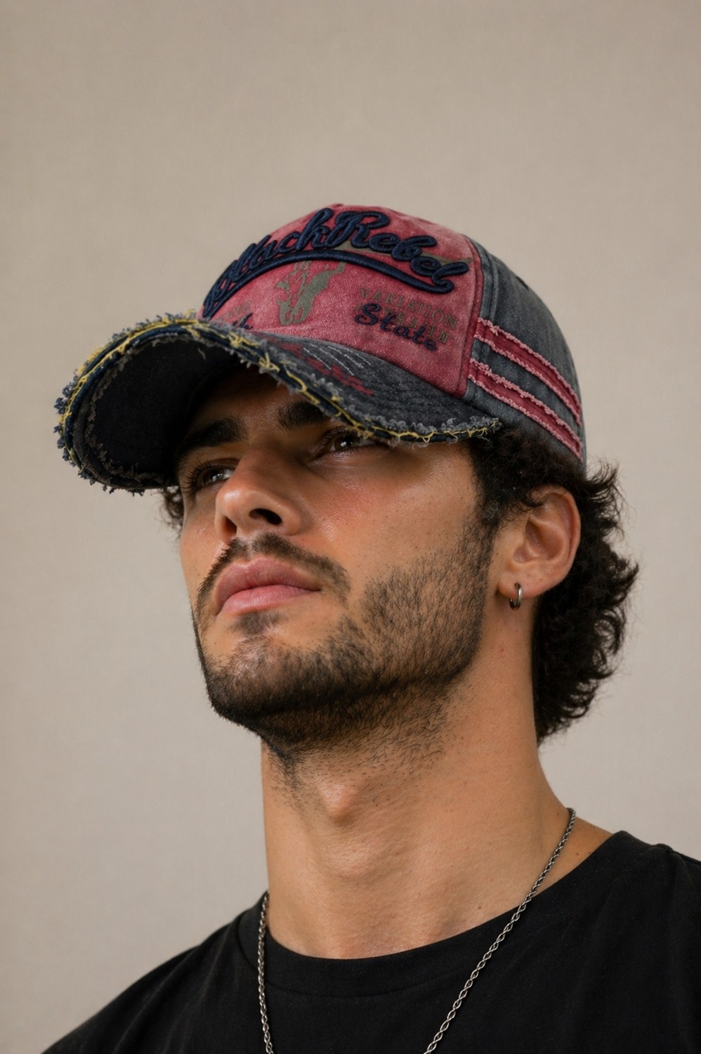CosmoOutlet Erkek Vintage Eskitme Şapka Black Rebel Nakışlı Ayarlanabilir Tokalı Baseball Cap görsel 4