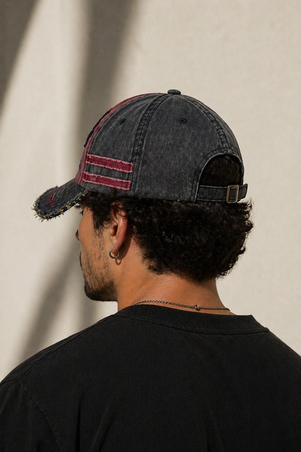 CosmoOutlet Erkek Vintage Eskitme Şapka Black Rebel Nakışlı Ayarlanabilir Tokalı Baseball Cap görsel 5