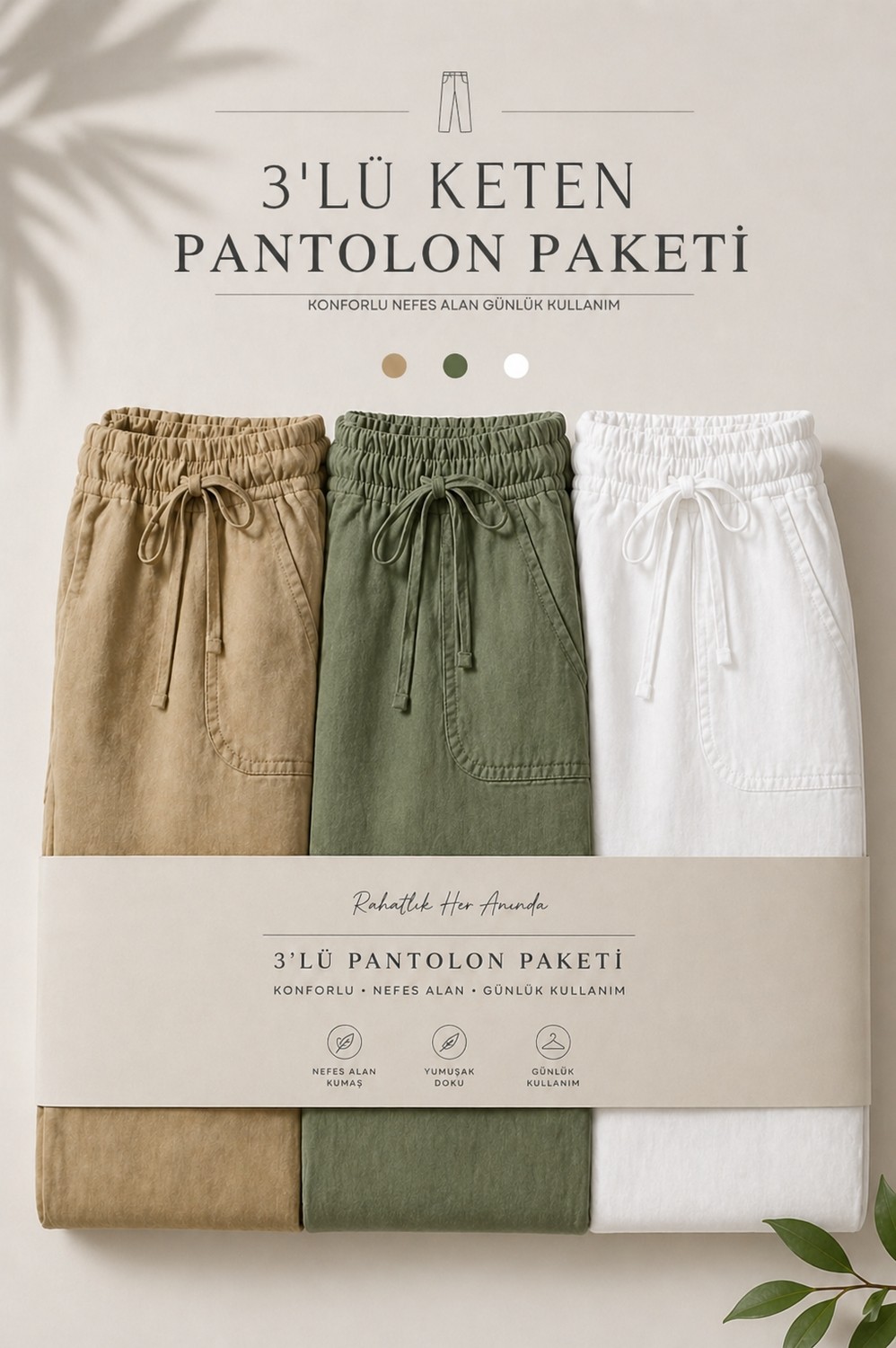 Damga 3 Adet Erkek Premium Yazlık Jogger Keten Pantolon