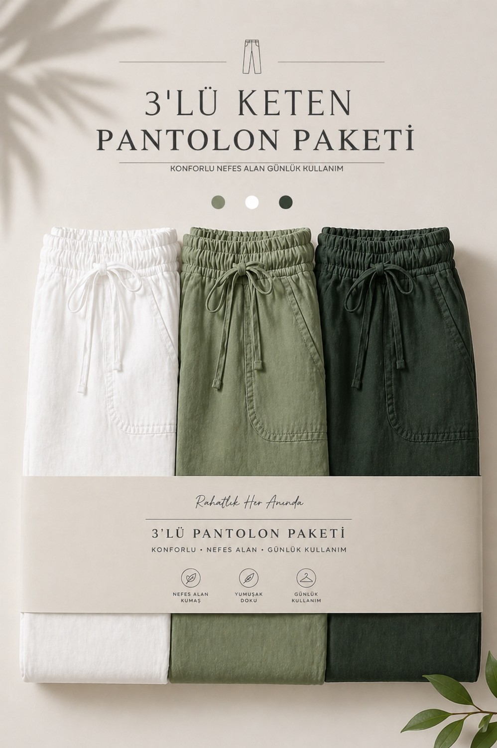 Damga 3 Adet Erkek Premium Yazlık Jogger Keten Pantolon