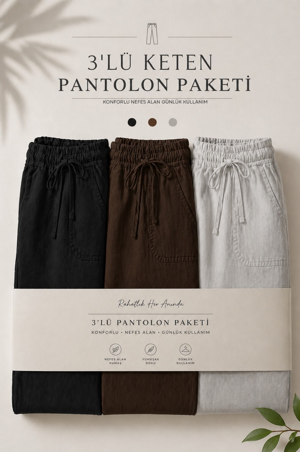 Damga 3 Adet Erkek Premium Yazlık Jogger Keten Pantolon