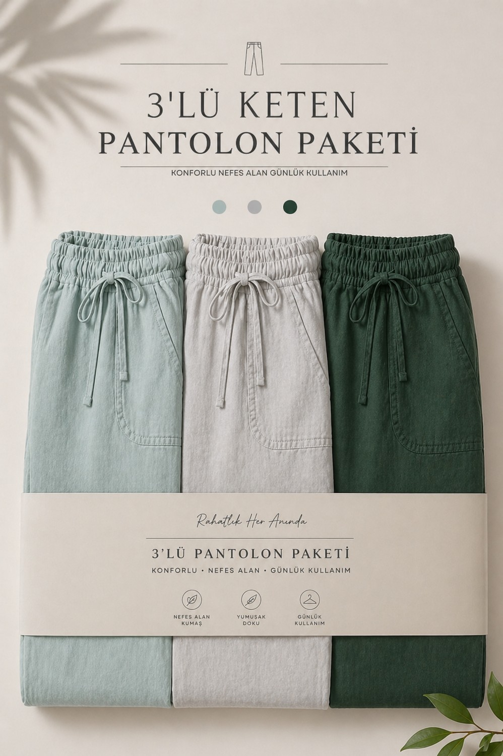 Damga 3 Adet Erkek Premium Yazlık Jogger Keten Pantolon