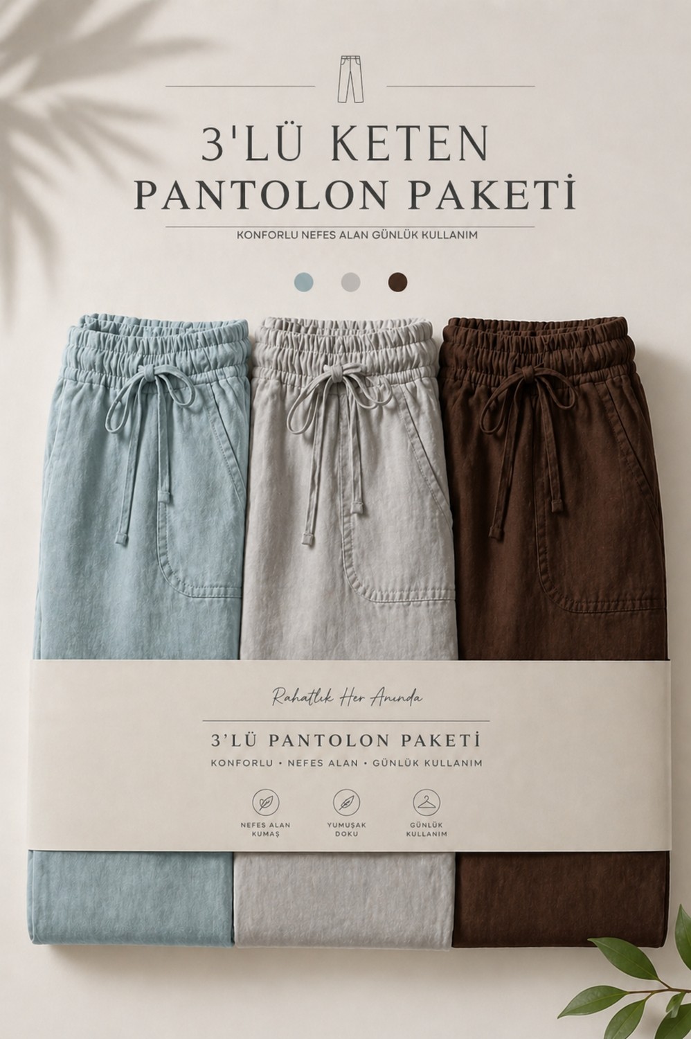Damga 3 Adet Erkek Premium Yazlık Jogger Keten Pantolon