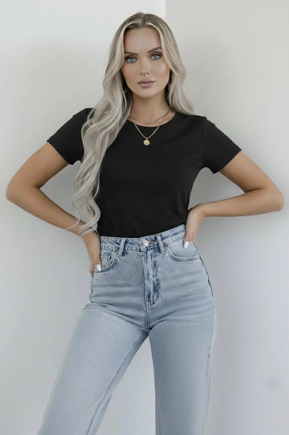 Hashtag Kadın Bisiklet Yaka Kısa Kollu Body Basic Tişört Viskon Kumaş
