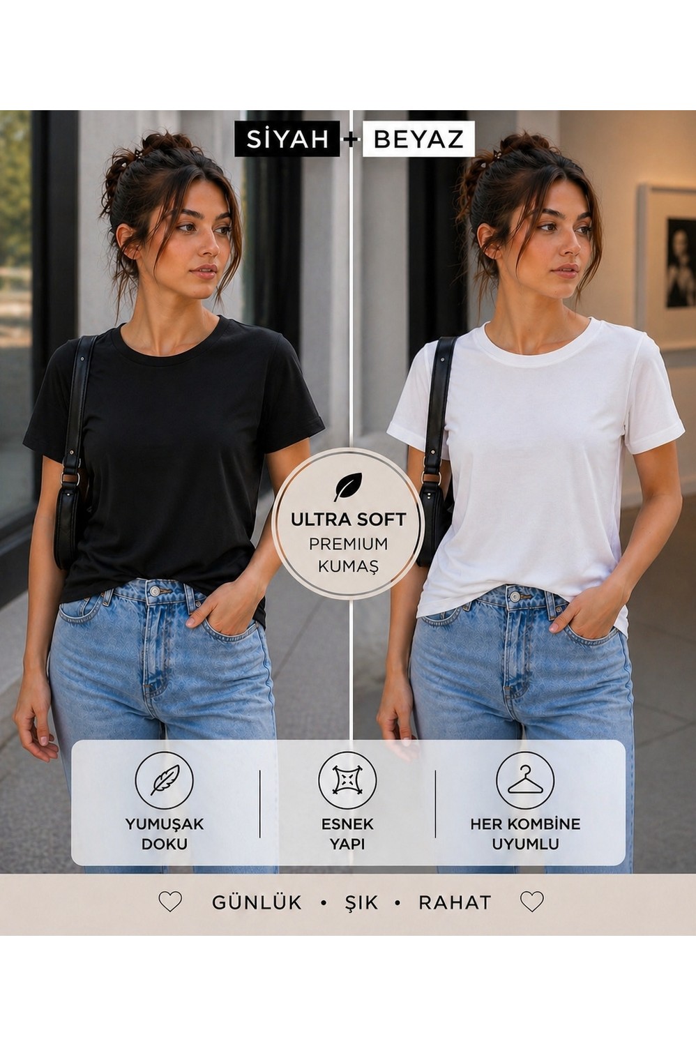 Hayalet Kadın Bisiklet Yaka Kısa Kollu T-Shirt Ultra Soft Basic Bluz görsel 2