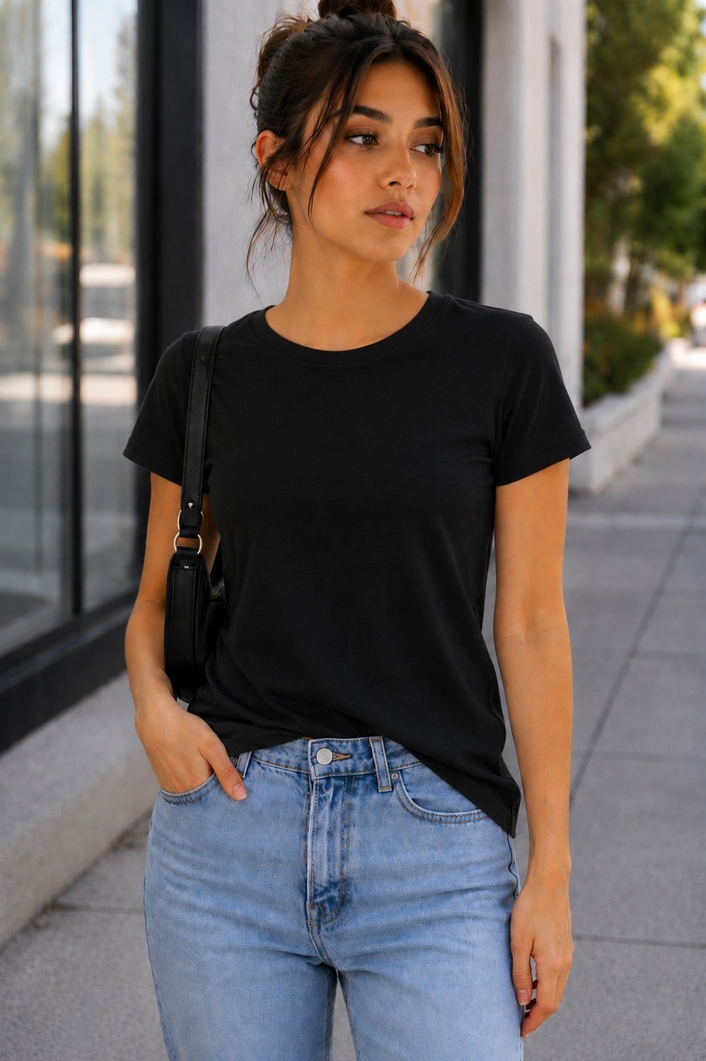 Hayalet Kadın Bisiklet Yaka Kısa Kollu T-Shirt Ultra Soft Basic Bluz görsel 5