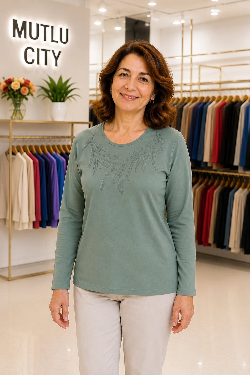 Mutlu City Kadın Orta Yaş ve Üzeri Klasik Anne Penye Bluz 30261 görsel 7