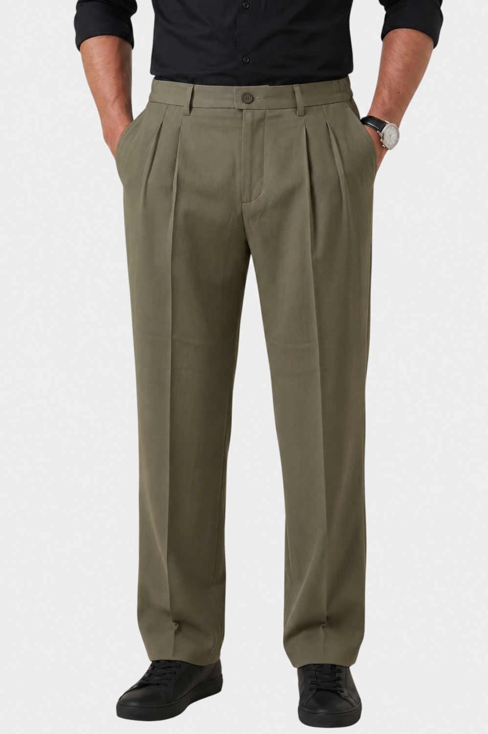 Deepsea Haki Baggy Fit Pileli Kumaş Pantolon, Likralı, Beli Lastikli Rahat Kesim Erkek Pantolon 2600920 görsel 6