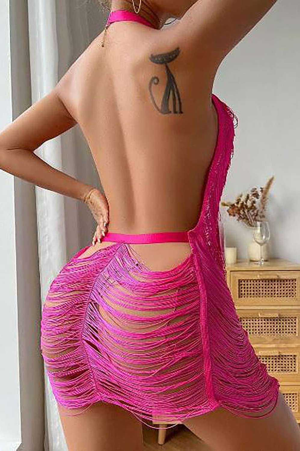 BMD Ladder Örgü Beach Elbise - Pembe
