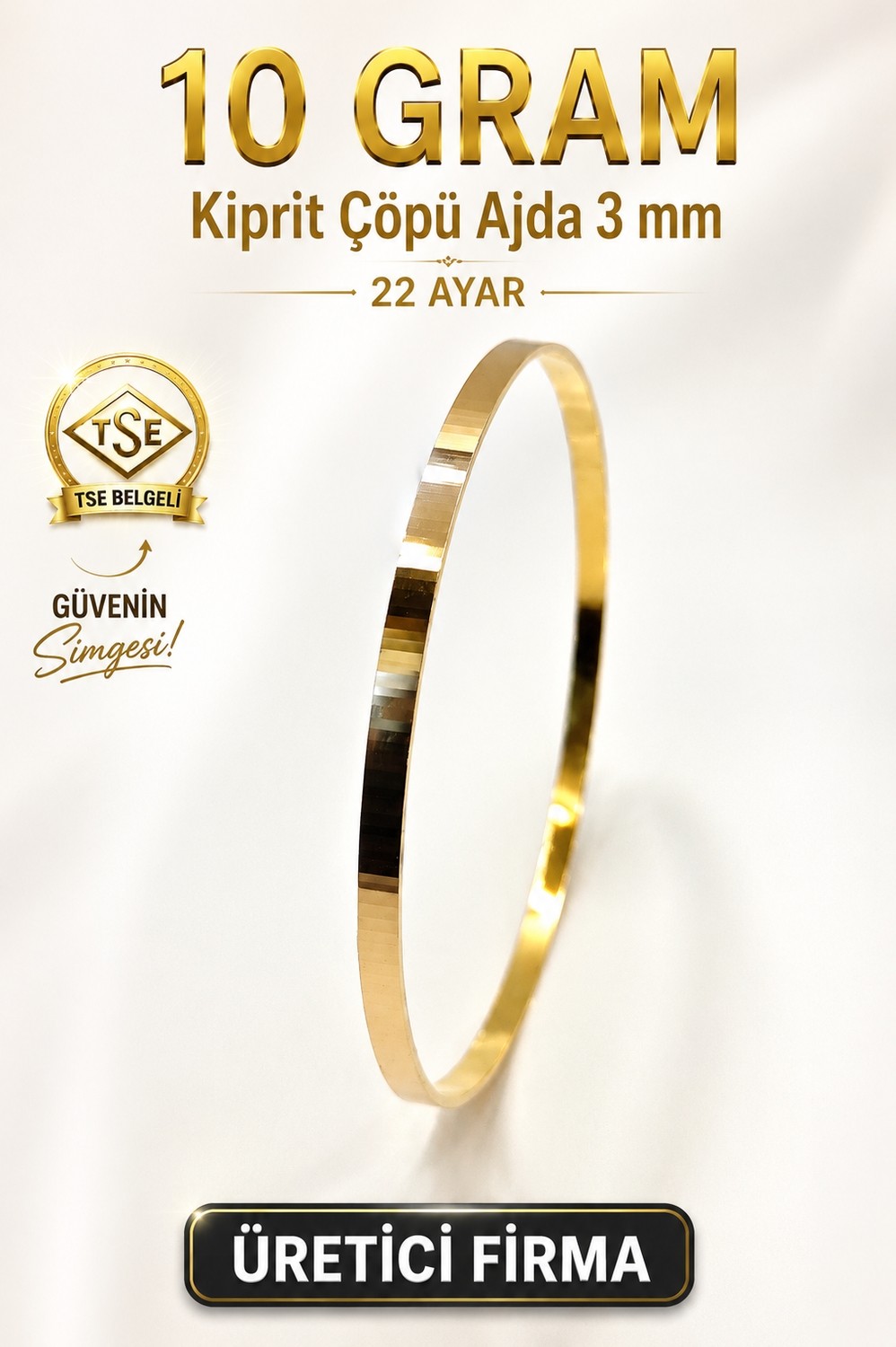 Aks Gold 22 Ayar Tse Belgeli (10 Gram) Kiptir Çöpü Ajda Bilezik Gold Düğün Nişan