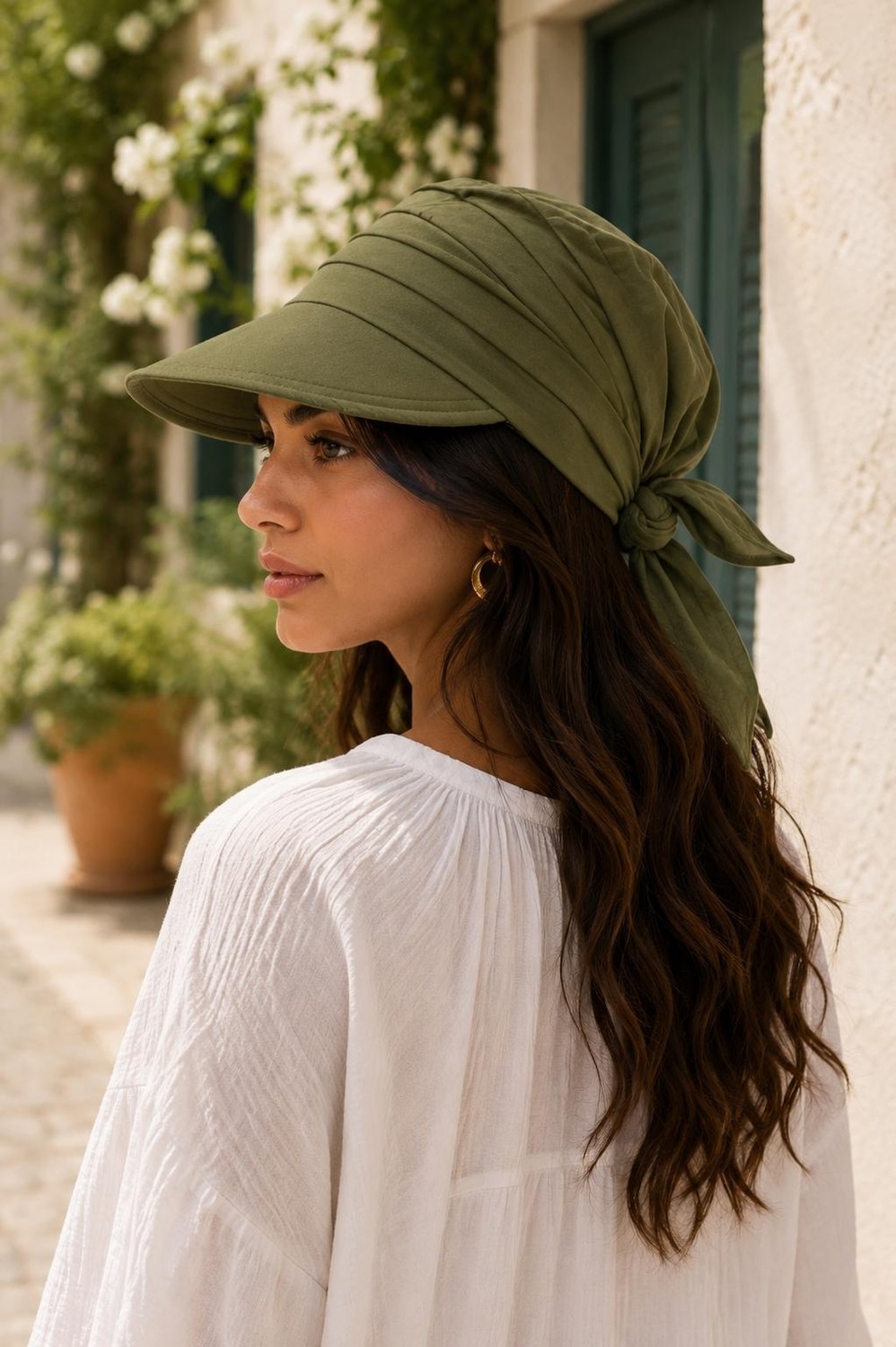 Wearflawless Kadın Safari Bağlamalı Siperli Bandana Şapka, Yazlık Güneşlik Şapka Plaj Deniz Vizör Şapka