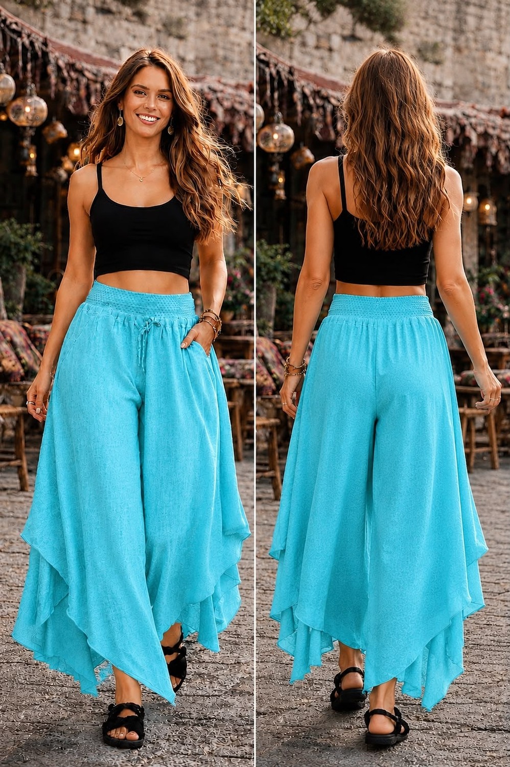 Han Tekstil Collection Otantik Bol Paça Pantolon görsel 8