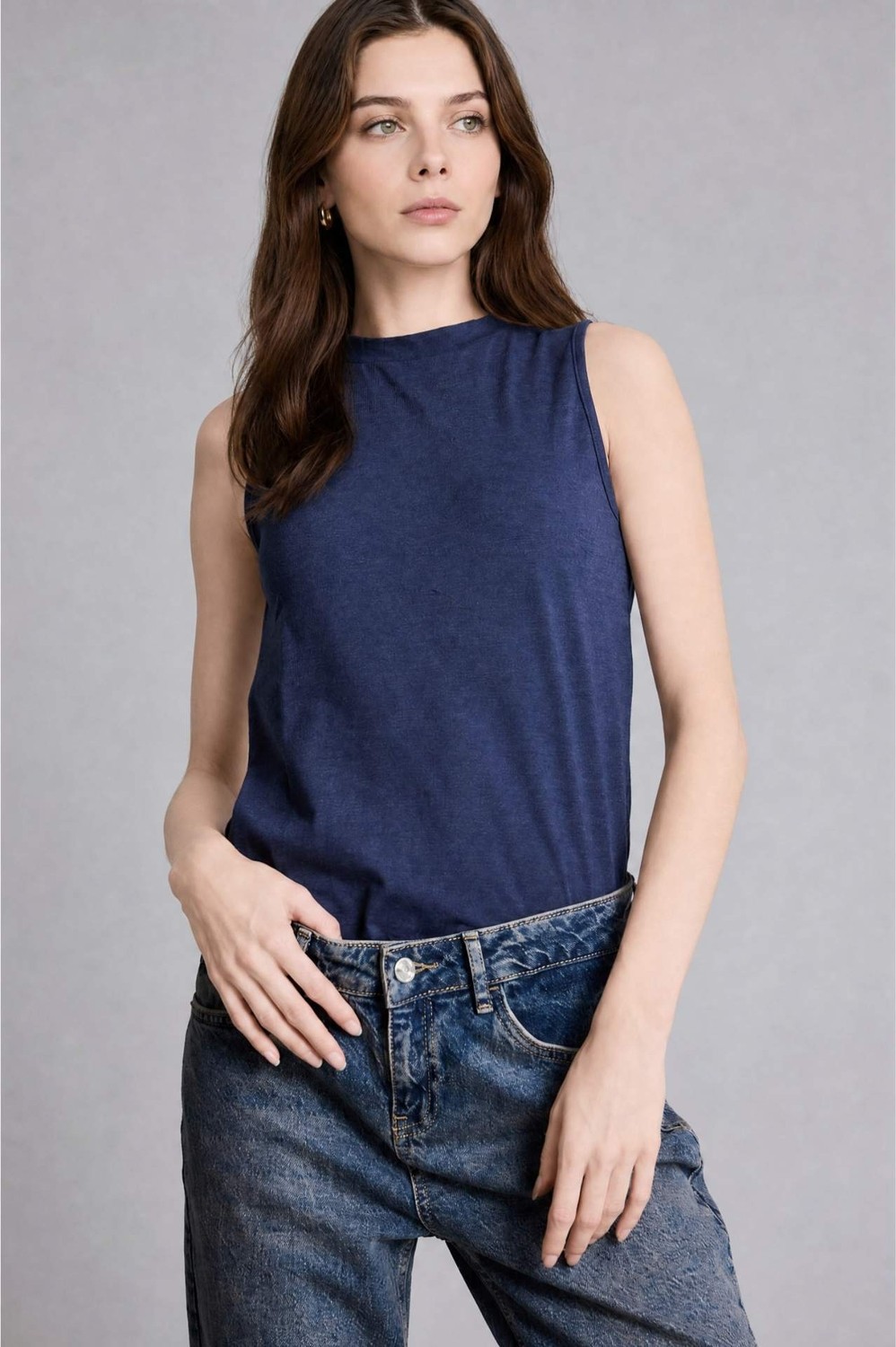 DeFacto Slim Fit Yarım Balıkçı Yaka Penye Açık Kahverengi Atlet H8040AX26SM