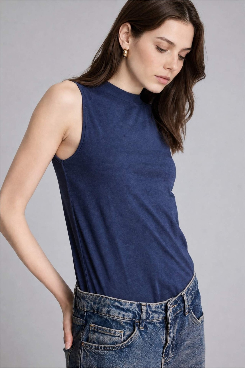 DeFacto Slim Fit Yarım Balıkçı Yaka Penye Açık Kahverengi Atlet H8040AX26SM görsel 6