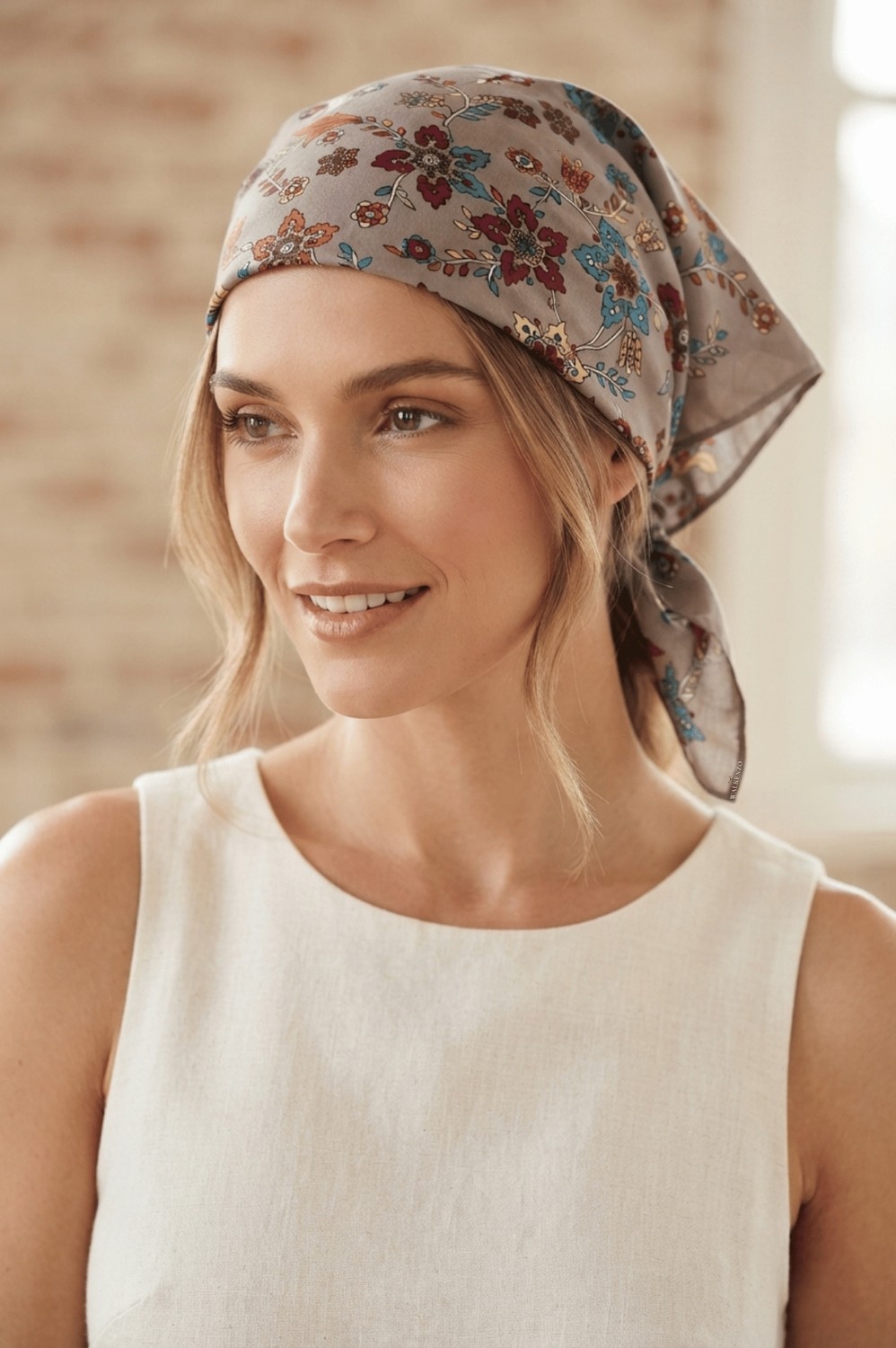 Walkenzo Lara Çiçek Desenli %100 Pamuklu Çok Amaçlı Bandana Fular