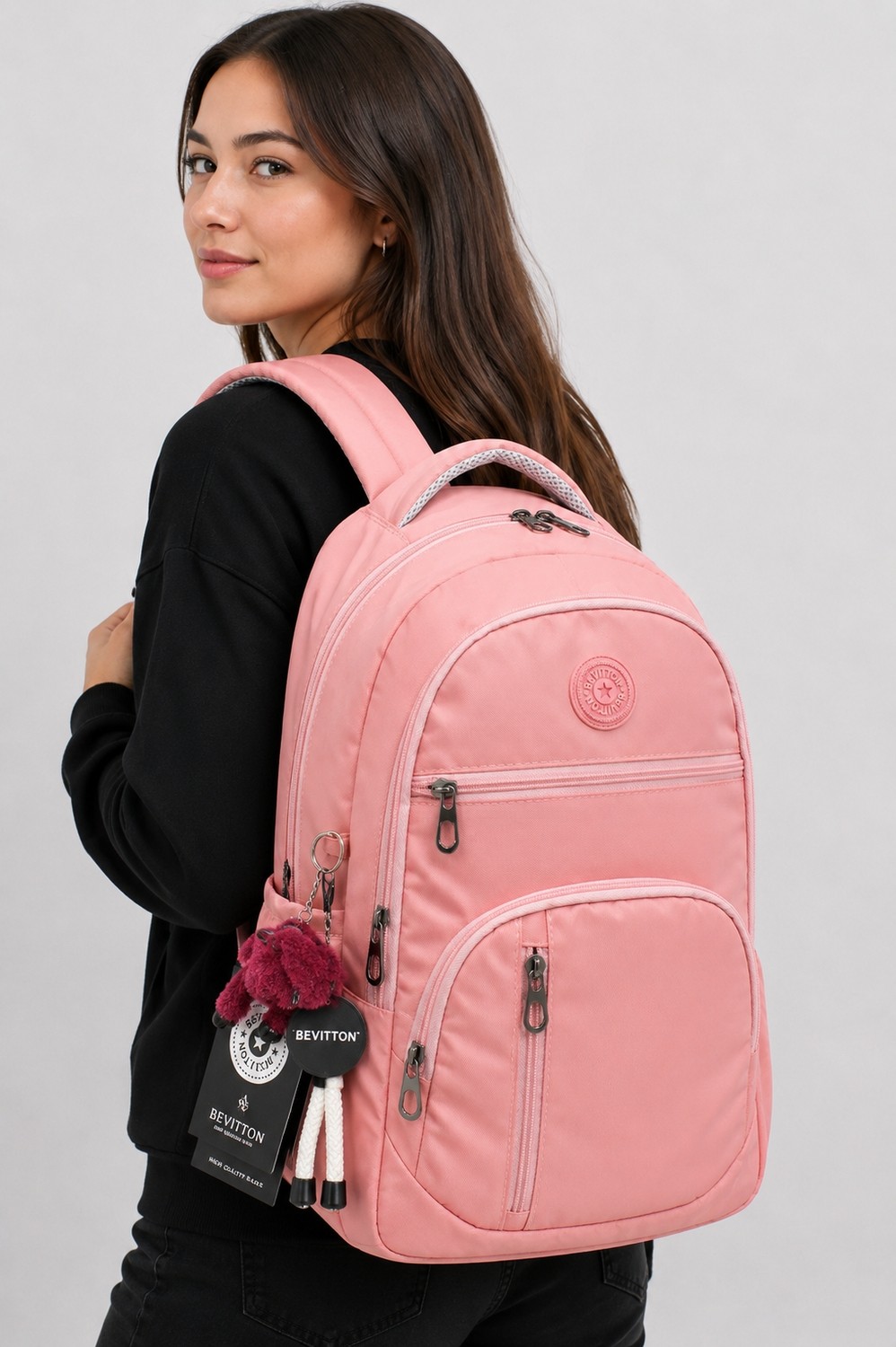 Bevitton Okul Çantası Suya Dayanıklı Kumaş Unisex Pudra Okul Sırt Çantası 1700