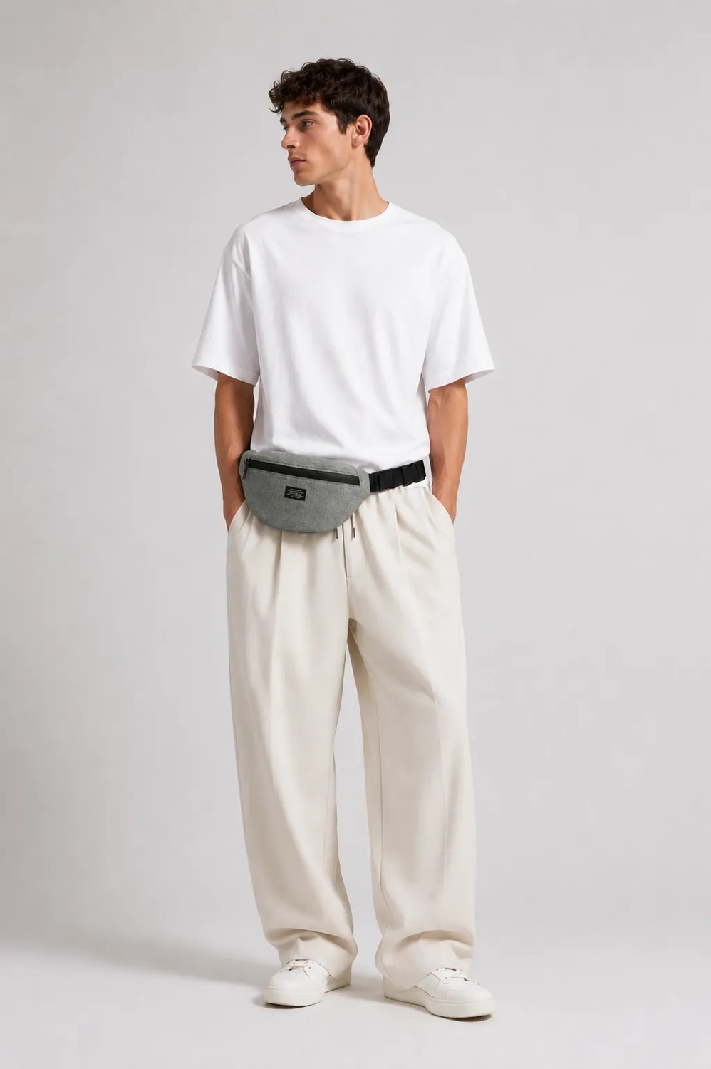 Moda West Unisex Gri Su Geçirmez Fermuar Detaylı Bel ve Omuz Çantası Ergonomik Tasarım ile Şık Görünüm görsel 3