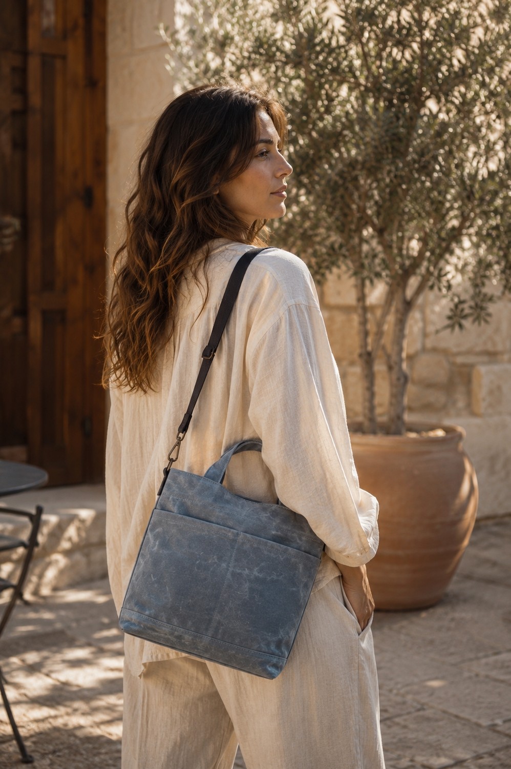 Old Cotton Cargo S Mila Bag Kadın Omuz Çantası Mumlu Kanvas Tote Bag Günlük El Çantası görsel 6