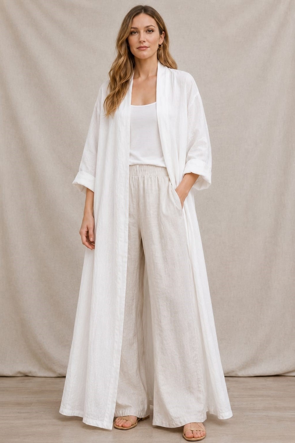 Eren Style Bohomiyan Italyan Uzun Cepsiz Keten Kaftan & Kap (140-CM) görsel 6