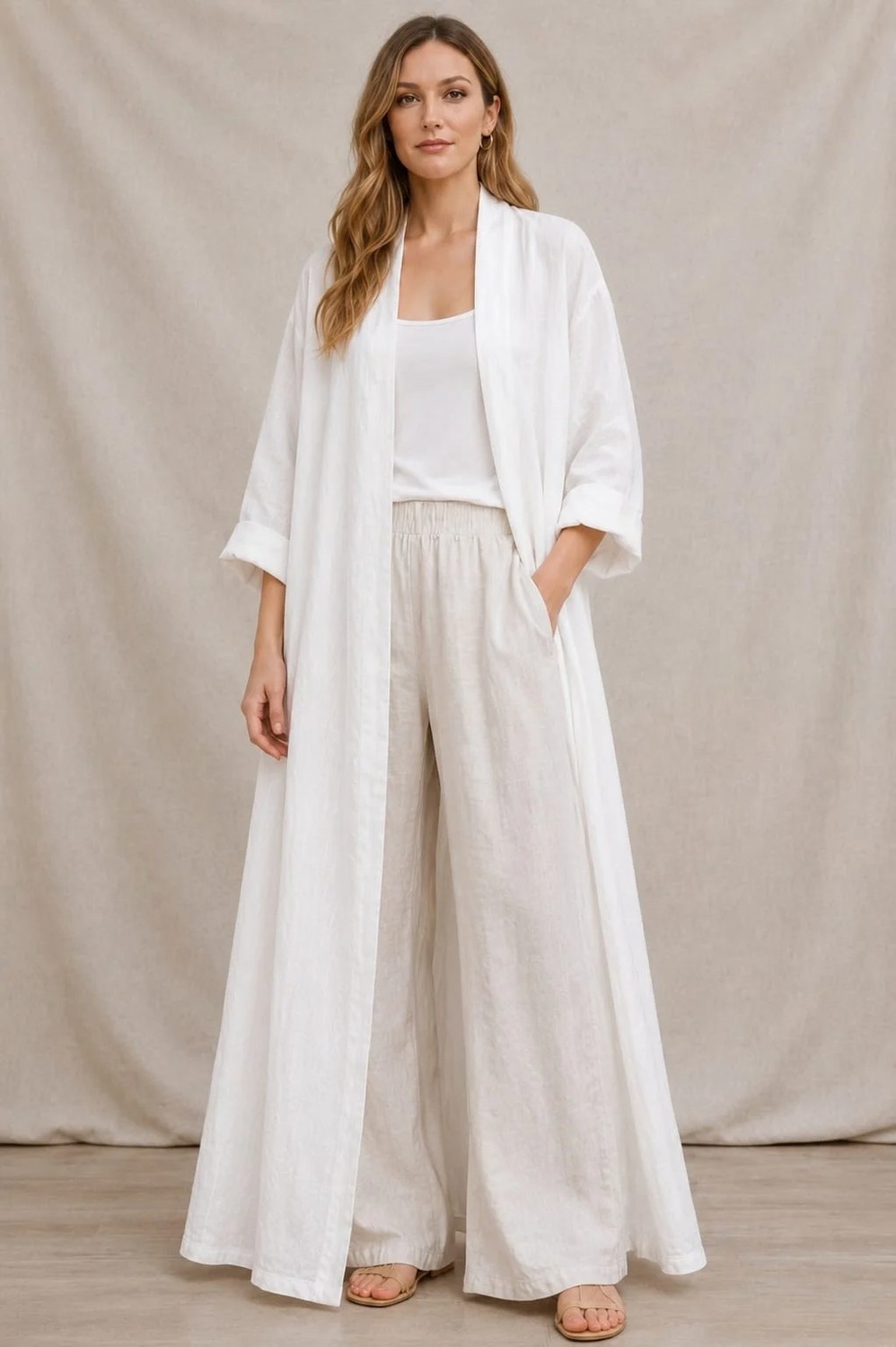 Eren Style Bohomiyan Italyan Uzun Cepsiz Keten Kaftan & Kap (140-CM) görsel 8
